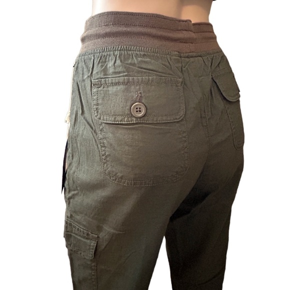 HARLOW Combat Cargo Jogger Pants Khaki Army Green Ribbed Waist Leg Cuffs Fitness - Picture 9 of 14